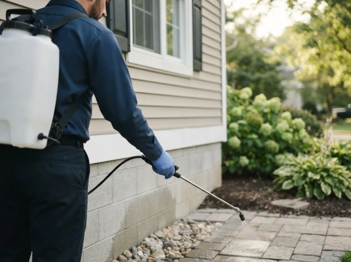 Pest control technician inspecting a home in Hamilton, ND
